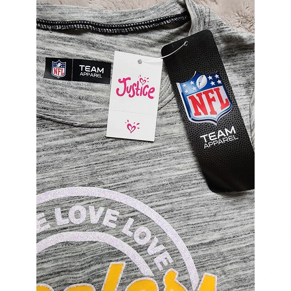 NFL Team Apparel Pittsburgh Steelers Justice Girls Size 7 T-Shirt Glitter Logo